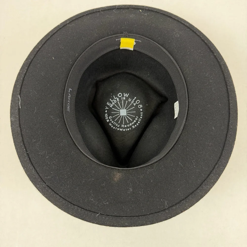 Yellow 108 Luke Fedora Black Wool Felt Hat Size Large Made‎ in USA